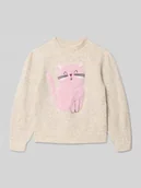 Swetry dla dziewczynek - Sweter z dzianiny o luźnym kroju z artystycznym haftem - miniaturka - grafika 1