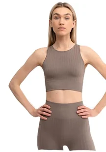 Drop of Mindfulness Alex Biustonosz sportowy Ribbed Seamless Dusty Bronze damski biustonosz sportowy prążkowany bezszwowy top dla kobiet beżowy biustonosz treningowy, XS-L - Biustonosze - miniaturka - grafika 1
