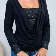 Bluzki damskie - TEMU Elegancka bluzka damska - Koszula z długim rękawem i dekoltem w serek, formalne i codzienne modne topy do biura, na imprezy, do noszenia na co - miniaturka - grafika 1