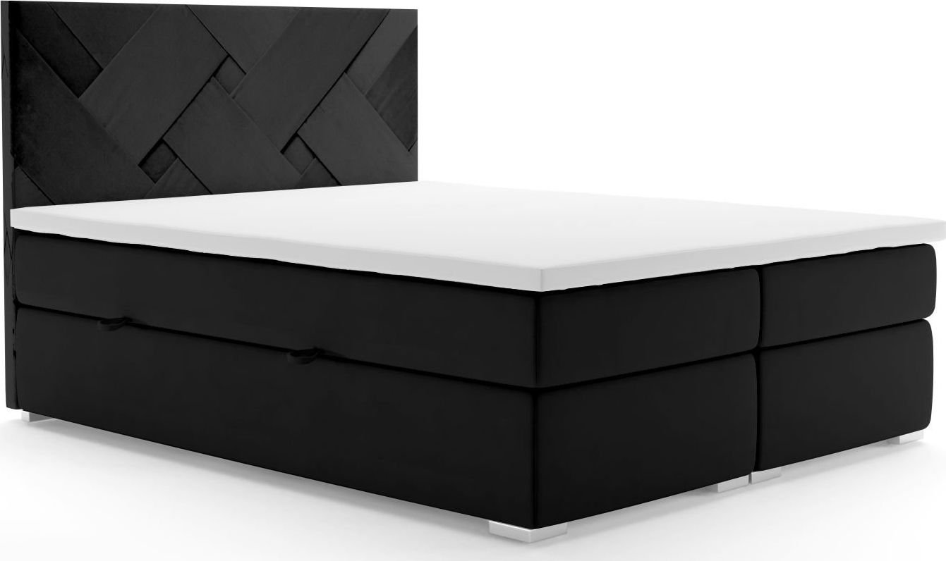 LAVERTO Łóżko kontynentalne FEZ 160x200 czarne velvet z pojemnikiem