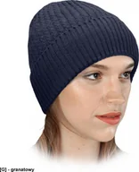 Czapki damskie - R.E.I.S. CZFRIO - Czapka zimowa damska ocieplana wywijana od wewnątrz futerko dziana 100% poliester - granatowy - miniaturka - grafika 1