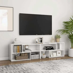 Szafka pod TV biały wysoki połysk 149x30x52 cm materiał drewnopochodny - Szafki RTV - miniaturka - grafika 1