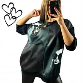 Bluzki damskie - STYLOWA BLUZKA TUNIKA SKÓRA grafika bawełna elegancka luźna 50 52 5XL 6XL - miniaturka - grafika 1