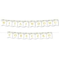 Dekoracje sali - BANER napis Witaj w Domu Córeczko - Proste Litery Biała Piwonia Girlanda - miniaturka - grafika 1