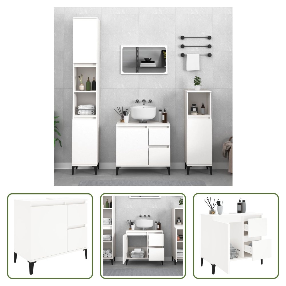 The Living Store Szafka łazienkowa biała 65x33x60 cm Materiał drewnopochodny