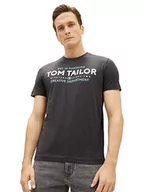 Koszulki męskie - TOM TAILOR Męski T-shirt z nadrukiem logo, 10899 - Tarmac Grey, S - miniaturka - grafika 1