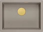 Zlewozmywaki - LOGAN 100 GraniteQ zlewozmywak soft taupe 59,5x45,1x21,5 cm 1-komorowy wpuszczany z syfonem manualnym złoty - miniaturka - grafika 1