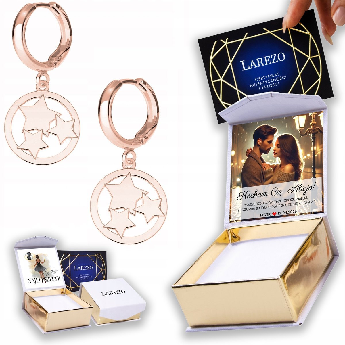 Kolczyki Pozłacane 925 z Gwiazdkami Blaszki Gwiazda Gwiazdy Gwiazdki NADRUK