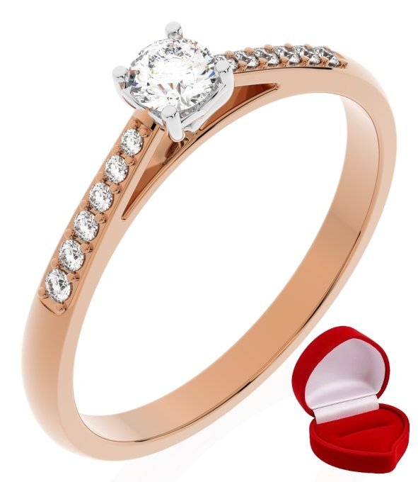 ZŁOTY PIERŚCIONEK ZARĘCZYNOWY 585 14k BRYLANT 0,14 ct RÓŻOWE ZŁOTO R6