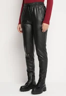 Spodnie damskie - Czarne Spodnie z Wysokim Stanem z Imitacji Skóry z Gumką w Pasie Esarienne - miniaturka - grafika 1