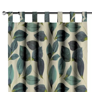 Dekoria Zasłona na szelkach 1 szt. liście w kolorze szmaragdowej zieleni z fioletem na lnianym tle 1szt 130 × 260 cm Abigail 310-143-15 - Zasłony - miniaturka - grafika 1