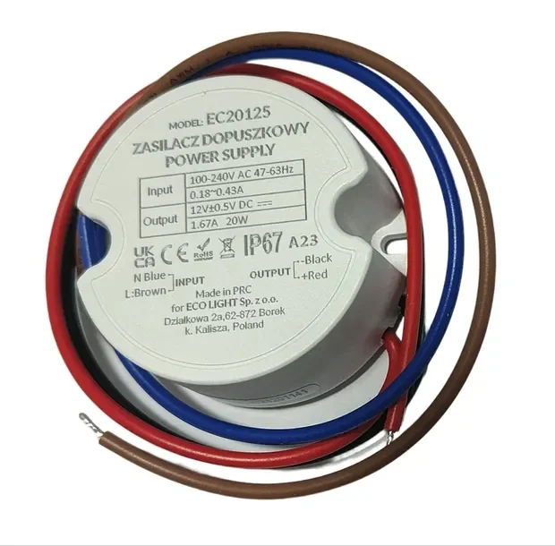 Zasilacz Hermetyczny Dopuszkowy Led Ip67 20w 12v