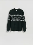 Swetry męskie - Reserved - Strukturalny sweter z bawełną - ciemnozielony - miniaturka - grafika 1