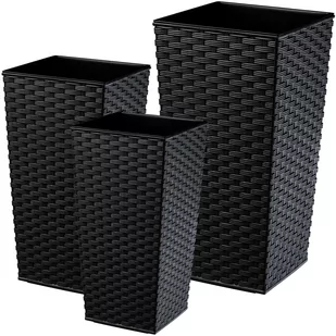 Donice na kwiaty z wkładem Pesaro rattan 30 cm + 35 cm + 40 cm, czarne - Donice - miniaturka - grafika 1