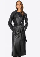 Płaszcze damskie - Dwurzędowy płaszcz z naturalnej skóry owczej czarny - miniaturka - grafika 1