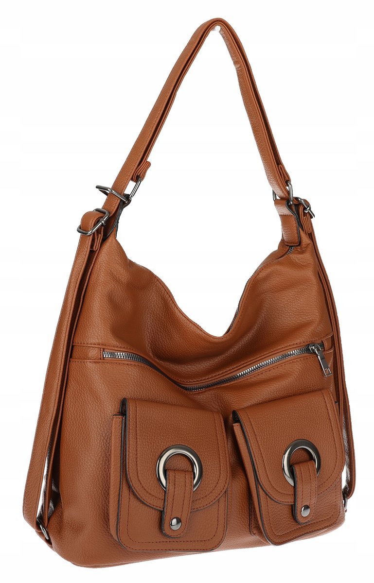 Torebka Damska Shopper Listonoszka Plecak 2w1 Worek na Ramię 88020 Brązowa