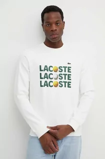 Bluzy męskie - Lacoste bluza bawełniana męska kolor beżowy z nadrukiem - grafika 1