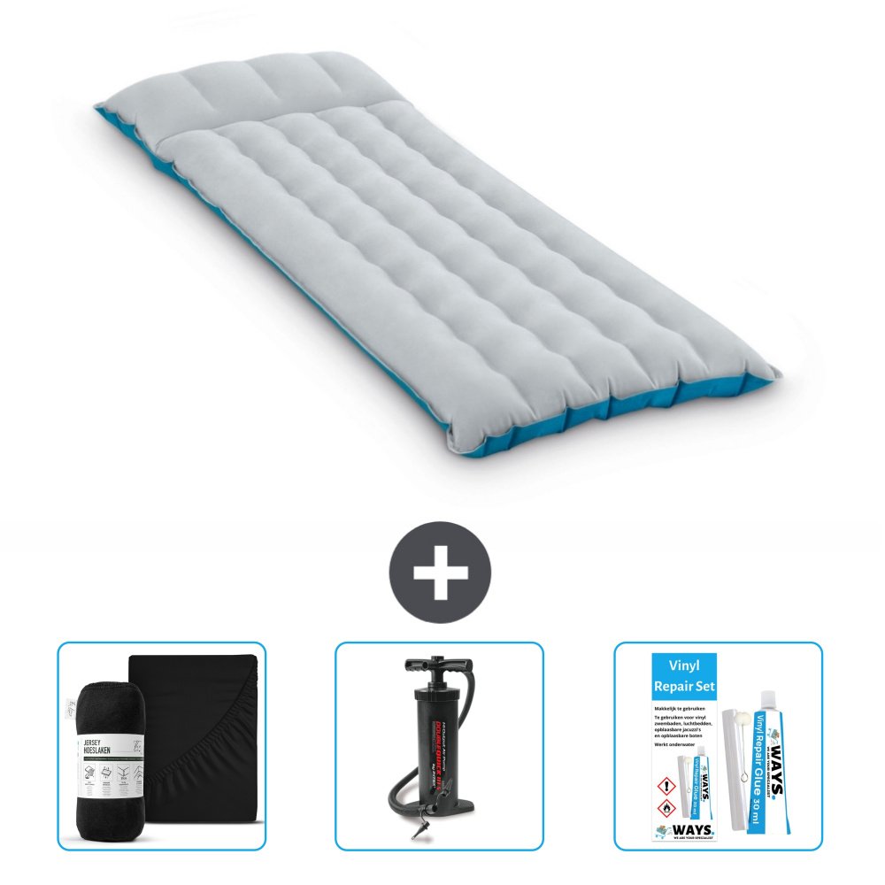 Mata kempingowa Intex - 1 osoba - 67 x 184 x 17 cm - niebieska - zawiera prześcieradło - pompkę i zestaw naprawczy