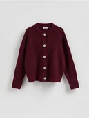 Swetry damskie - Reserved - Kardigan z dekoracyjnymi guzikami - bordowy - miniaturka - grafika 1