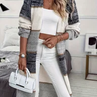 Swetry damskie - TEMU Sweter damski 2025, kolekcja jesień/ – kolorowy blokirany sweter z grubszym rękawem, uniwersalny kardigan średniej długości - miniaturka - grafika 1