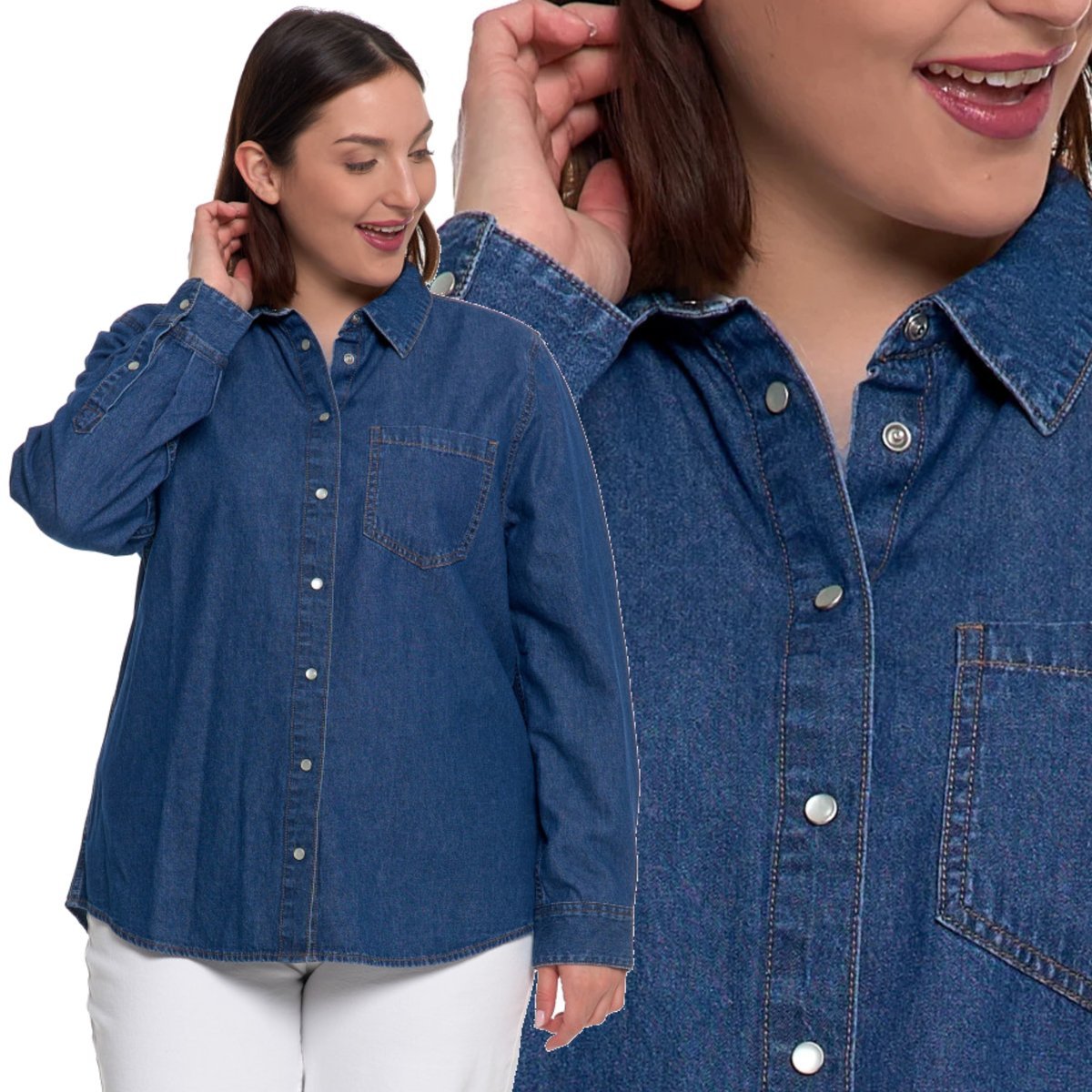 KOSZULA DAMSKA Z BAWEŁNY JEANSOWA STYL DENIM KLASYCZNA WYGODNA MORAJ XXL DARK BLUE