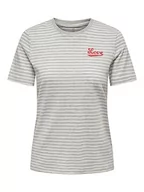 Koszulki i topy damskie - ONLY Onlweekday Reg S/S Stripe Top Box JRS T-Shirt damski, Light Grey Melange/Print: in Love (High Risk Red), L - miniaturka - grafika 1