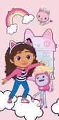 Okrycia kąpielowe dla dzieci - Ręcznik plażowy 70x140 Koci domek Gabi różowy bawełniany Gabby´s Dollhouse JF 02 - miniaturka - grafika 1