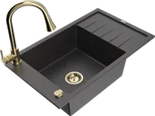 Zlewozmywaki z baterią - Mexen Elias zlewozmywak granitowy 1-komorowy z ociekaczem i baterią kuchenną Elia, czarny nakrapiany - 6511-76-670101-50 - miniaturka - grafika 1