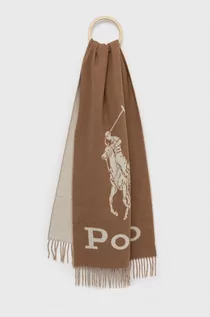 Apaszki i szaliki damskie - Polo Ralph Lauren szalik wełniany kolor brązowy wzorzysty - grafika 1