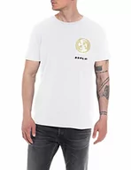 Koszulki męskie - Replay Męski T-shirt z krótkim rękawem No Gas No Glory, Optical White 001, M - miniaturka - grafika 1