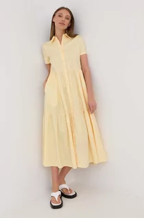 Sukienki - Hugo HUGO sukienka kolor żółty midi rozkloszowana - Hugo - grafika 1