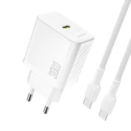 Ładowarki do telefonów - Ładowarka sieciowa USB-C z kablem USB-C GaN PD 30W - biała Ładowarka sieciowa USB-C z kablem USB-C GaN PD 30W - biała - miniaturka - grafika 1