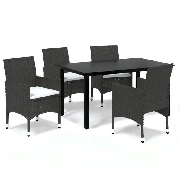 Komplet mebli ogrodowych czarny stół 150x90x74 cm, 4 brązowe krzesła 53