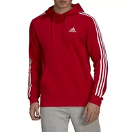 Bluzy męskie - Bluza adidas Essentials Fleece 3-Stripes Hoodie GU2523 - czerwona - miniaturka - grafika 1