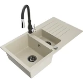 Zlewozmywaki z baterią - Mexen Matias zlewozmywak granitowy 1,5-komorowy z ociekaczem i baterią kuchenną Savita, beżowy - miniaturka - grafika 1