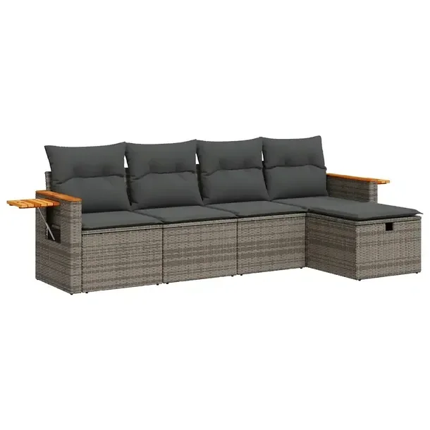 Zestaw mebli ogrodowych szary rattan PE, 62 x 62 x 69 cm, z podnóżkiem