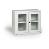 Szafy biurowe - ALFA 3 Szafa ze szklanymi drzwiami, 800 x 920 x 400 mm, szara 126662 - miniaturka - grafika 1