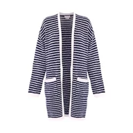 Swetry damskie - Jalene Damska modna kurtka w paski, długi kardigan nylonowy, granatowy, białe paski, rozmiar M/L, Granatowe białe paski, M - miniaturka - grafika 1