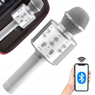 Mikrofon bezprzewodowy bluetooth głośnik karaoke okrągły z etui różne tryby - Mikrofony komputerowe - miniaturka - grafika 1