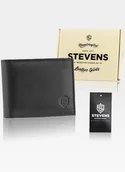 Portfele - Portfel Męski STEVENS Skórzany SLIM mały poręczny Czarny - miniaturka - grafika 1