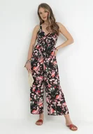 Kombinezony - Czarny Kombinezon w Kwiaty z Ozdobnym Wiązaniem Freewild - miniaturka - grafika 1