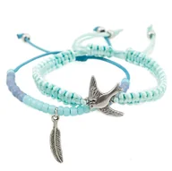 Bransoletki - Bransoletka sznurek 2 szt jaskółka piórko komplet - miniaturka - grafika 1