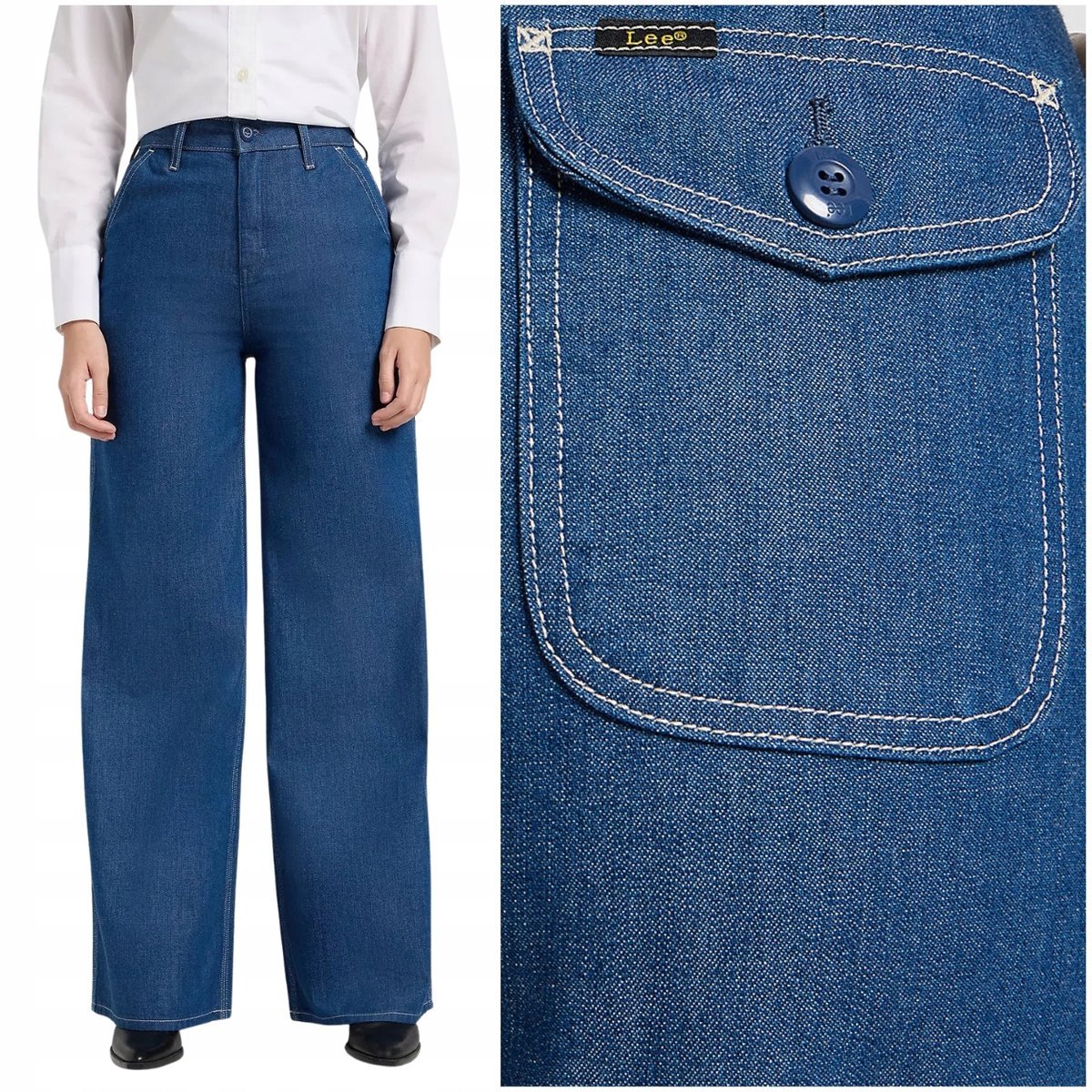 Lee Flap Pocket Stella szerokie letnie damskie spodnie jeansowe W32 L33