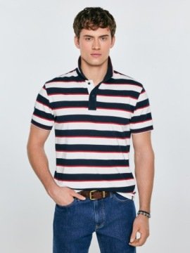 Big Star Koszulka męska polo w paski granatowo-biała Seulis 100 L