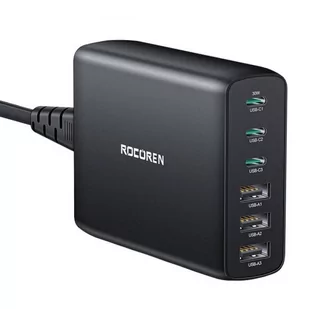 Ładowarka sieciowa Rocoren 3x USB-C, 3x USB, GaN, 100W (czarna) - Ładowarki do telefonów - miniaturka - grafika 1