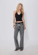 Spodnie damskie - Stradivarius D92 jeansy o prostym kroju typu wide leg CZARNY DENIM Z EFEKTEM SPRANIA 34 - miniaturka - grafika 1