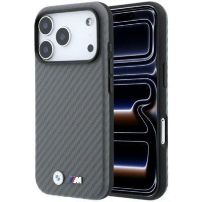 Etui BMW M Carbon Metal Logo MagSafe do Apple iPhone 17 Pro Max/18 Pro Max Szary