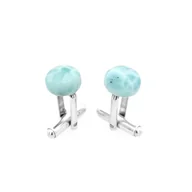 Spinki do mankietów i krawatów - Srebrne spinki do mankietów z Larimarem (S895) ø10 - miniaturka - grafika 1