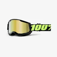 Gogle i okulary motocyklowe - 100% Strata 2 Upsol - Mirror Gold Lens Kolor Czarny Szybka Złote Lustro - miniaturka - grafika 1
