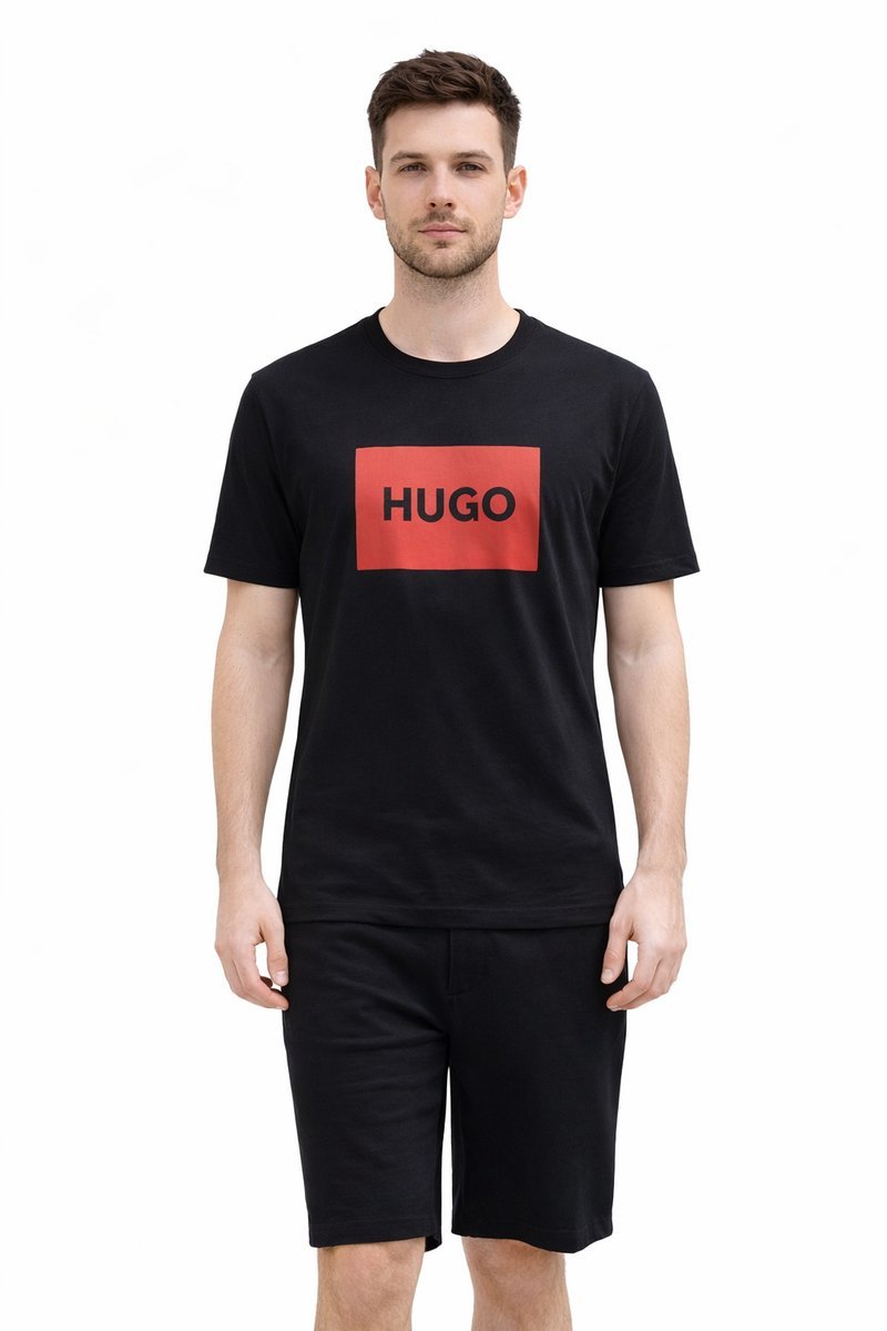 HUGO CZARNY T SHIRT MĘSKI Z CZERWONYM LOGO BAWEŁNIANY XXL 1I4A